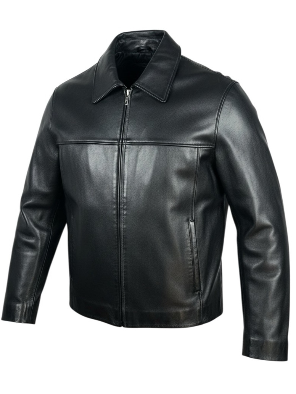 Tibor Mens Vintage Black Leather Car Coat Zip Out Thermal Lining Large